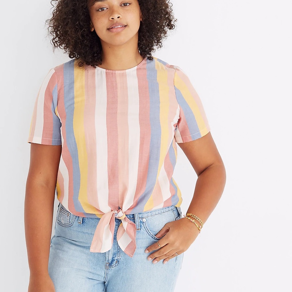 Madewell Button-Back Tie Tee in Sherbet Stripe